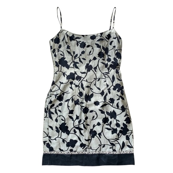 Laundry by Shelli Segal Silk Floral Cocktail Dress Silver Black 90s Y2K Size 6 - Picture 1 of 8